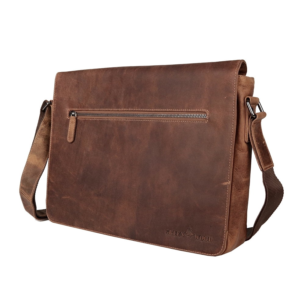 Velká kožená hladká hnědá crossbody taška GreenWood no. 588