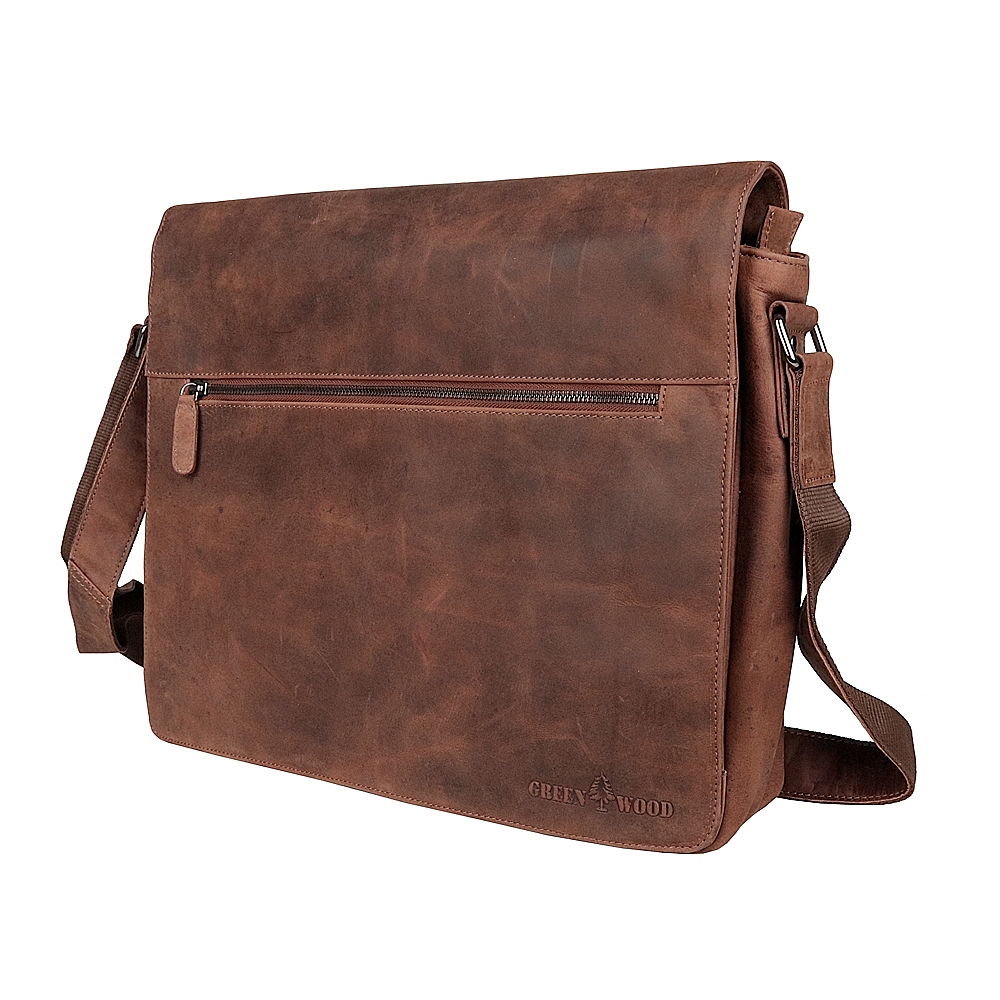 Opravdu velká kožená hladká hnědá crossbody taška GreenWood no. 835