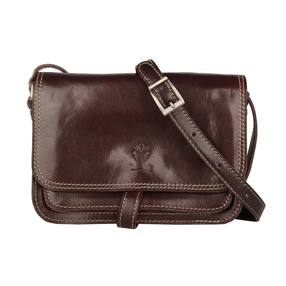 Tmavěhnědá středně velká kožená crossbody kabelka no. 444