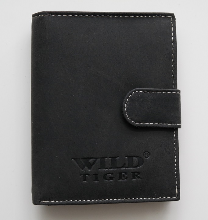 Černá pánská kožená peněženka Wild Tiger na výšku