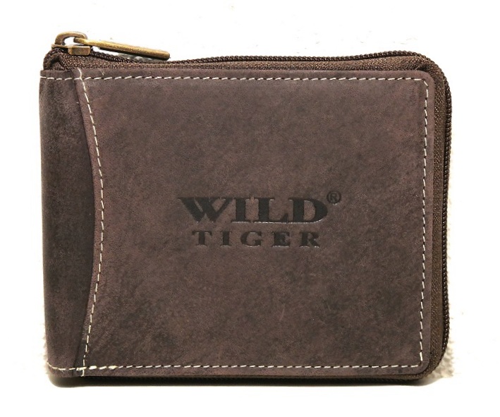 Tmavěhnědá pánská kožená peněženka Wild Tiger podélná