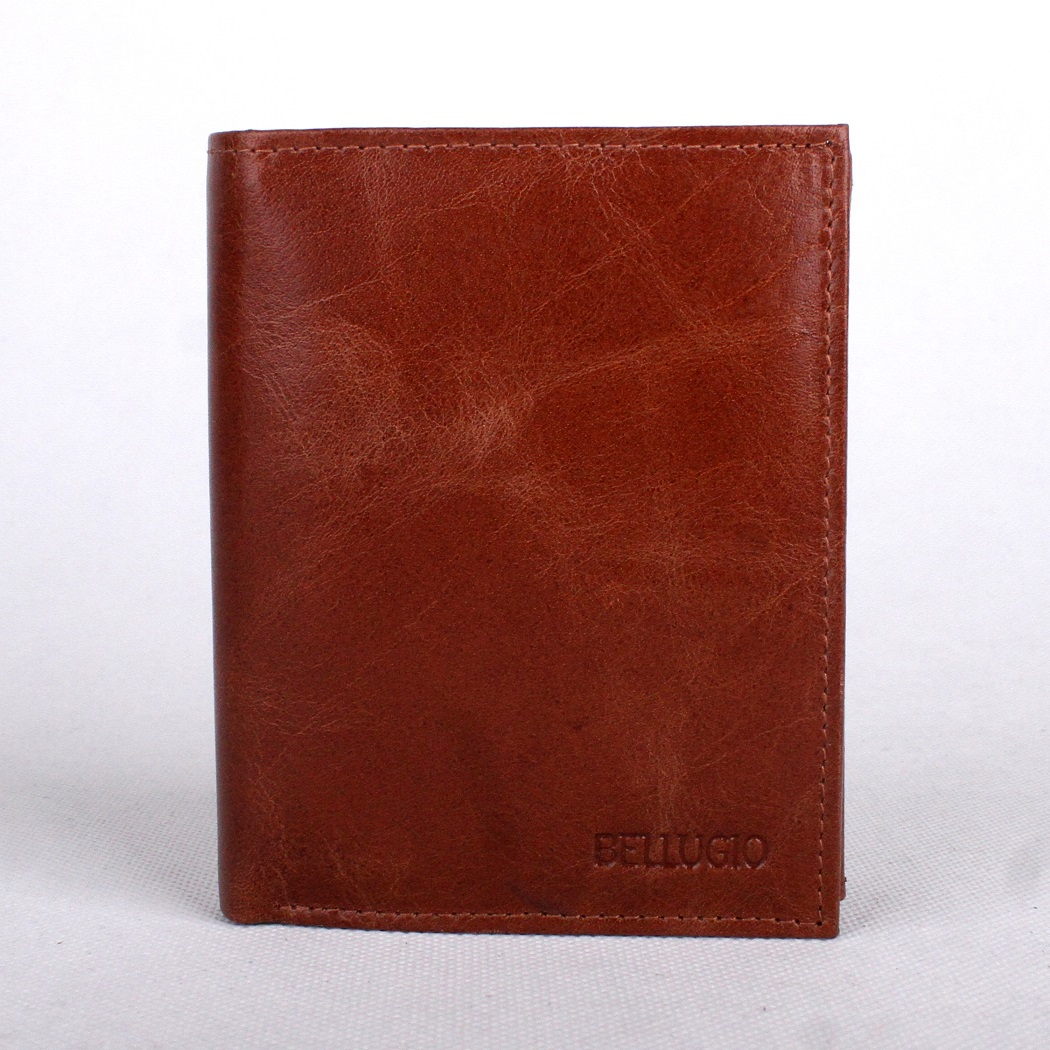 Hnědá (tan) pánská kožená peněženka BELLUGIO na výšku (AM-21-034)