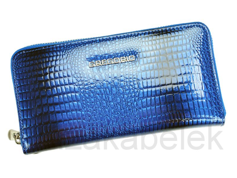 Lesklá celozipová kožená modrá peněženka Gregorio GF119