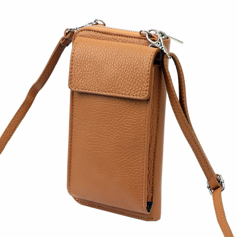 Malá kožená hnědá crossbody kabelka (pouzdro na mobil a peněženka) Gregorio 07