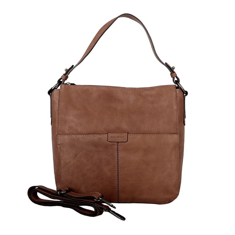 Značková kožená hnědá kabelka na rameno i crossbody Gianni Conti 408