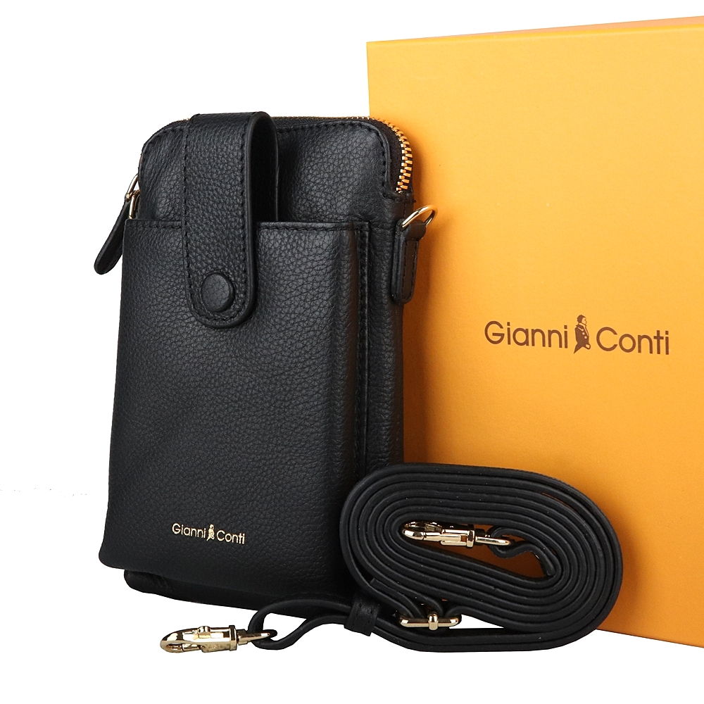 Luxusní kožená černá crossbody kabelka (pouzdro na mobil) Gianni Conti 305