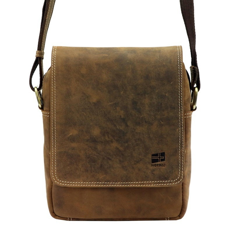 Hnědá pánská kožená crossbody taška Nordee no. GM03