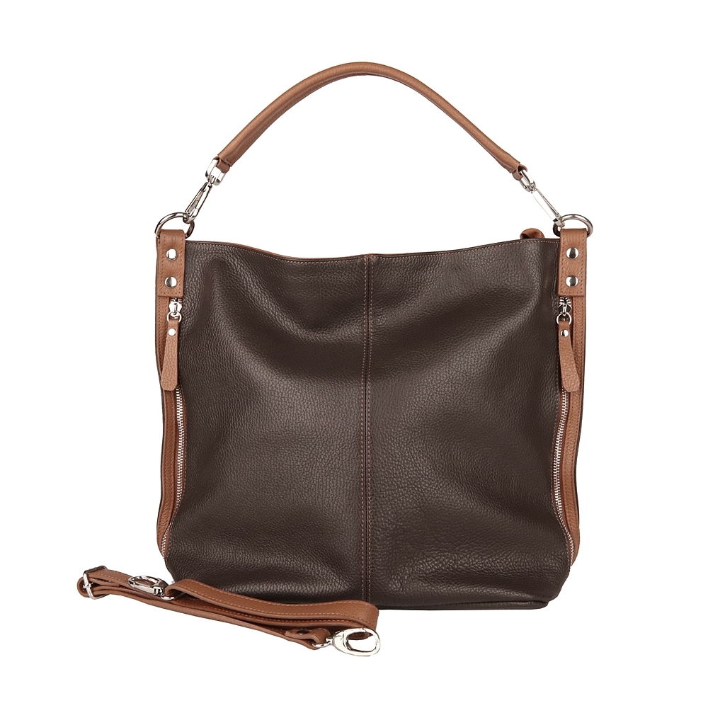 Kožená tmavěhnědo-světlehnědá kabelka na rameno i crossbody 7733