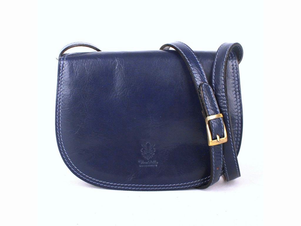 Tmavěmodrá středně velká kožená crossbody kabelka no. 49